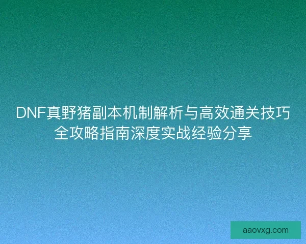 DNF真野猪副本机制解析与高效通关技巧全攻略指南深度实战经验分享